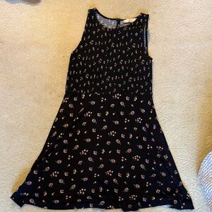 LOFT Black Floral Midi Dress